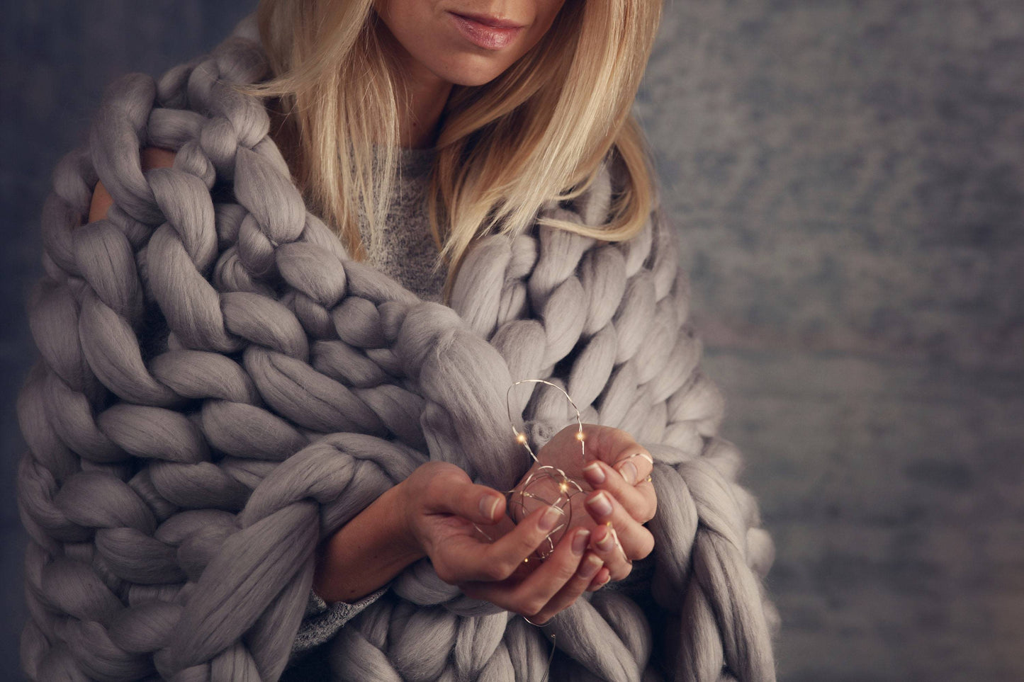 Gray Chunky Knit Blanket