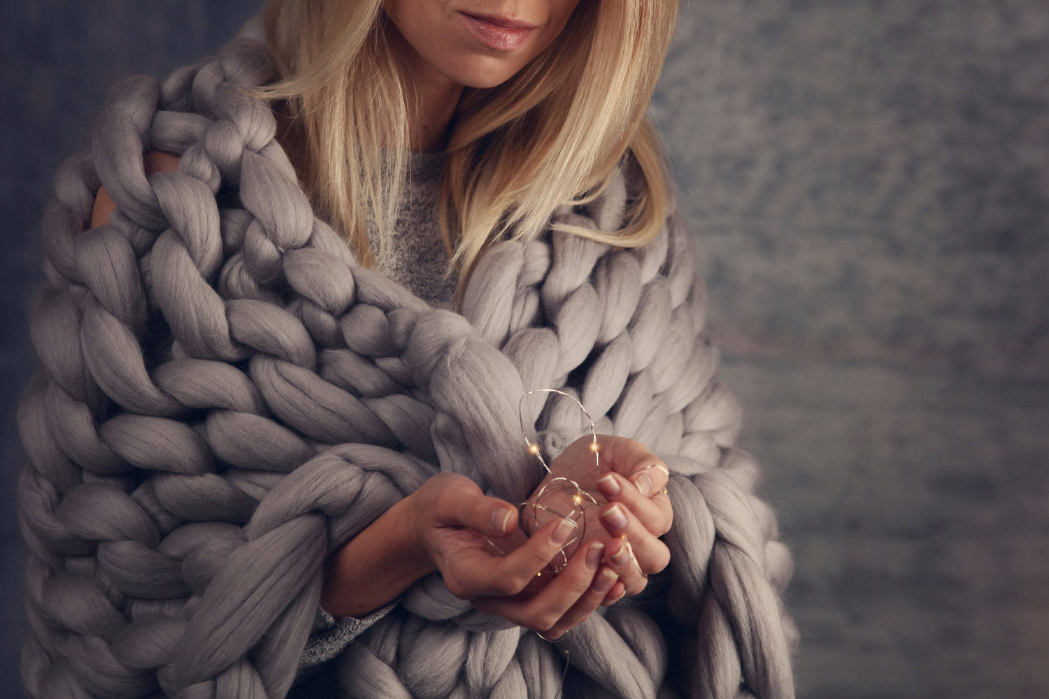 Gray Chunky Knit Blanket