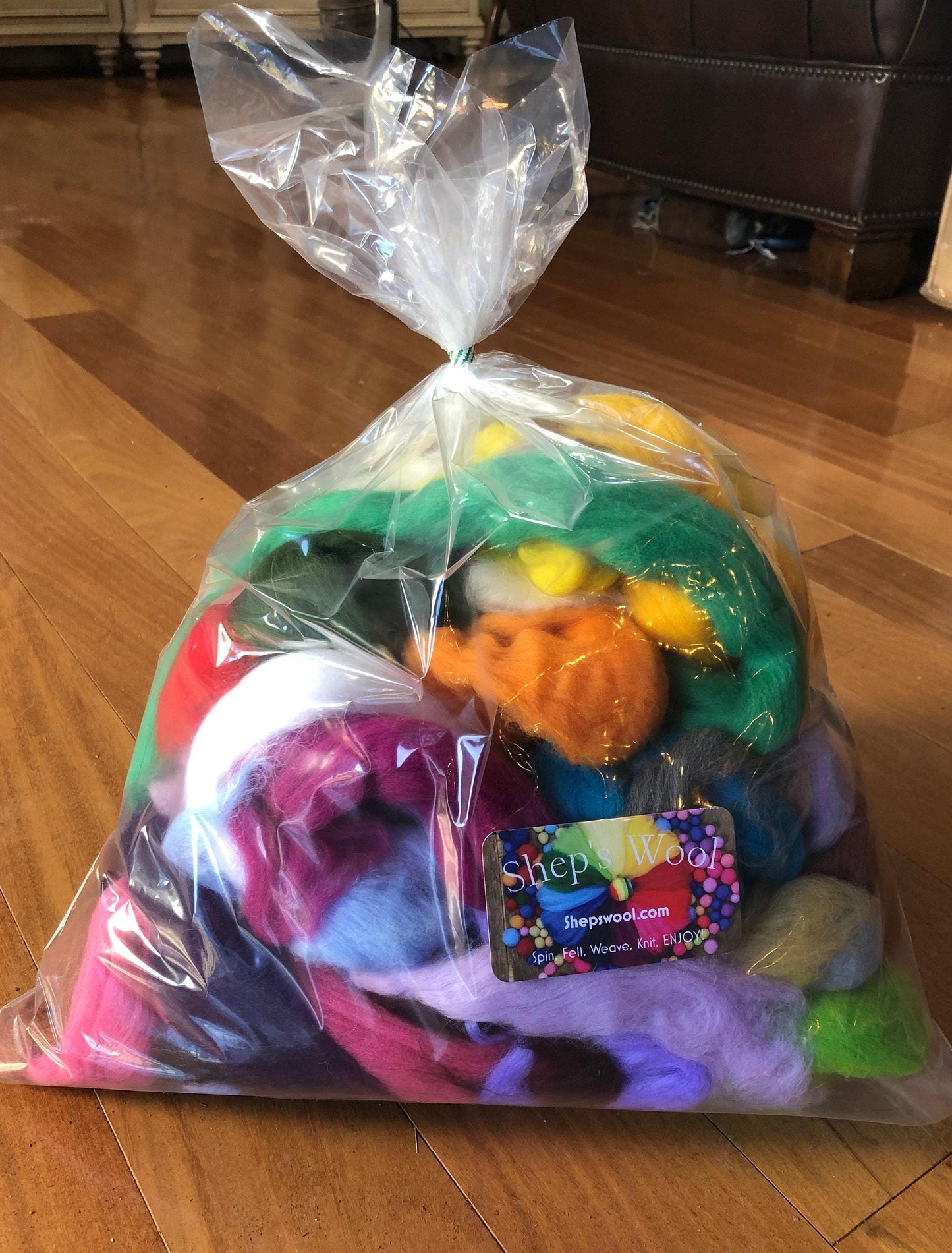 Multicolor Dyed Wool Fiber Roving Mix Sampler Bag