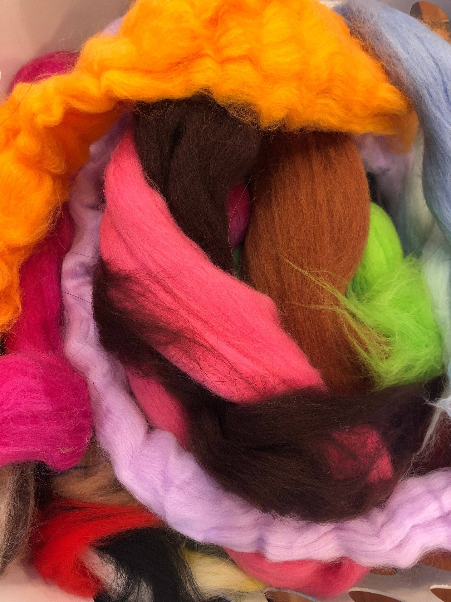 Multicolor Dyed Wool Fiber Roving Mix Sampler Bag