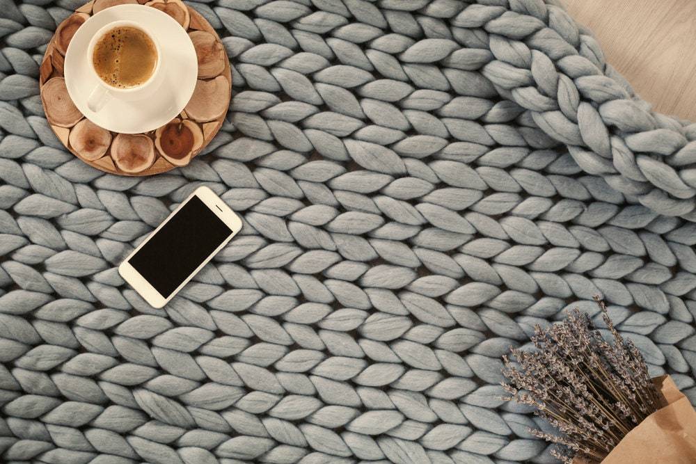 Gray Chunky Knit Blanket