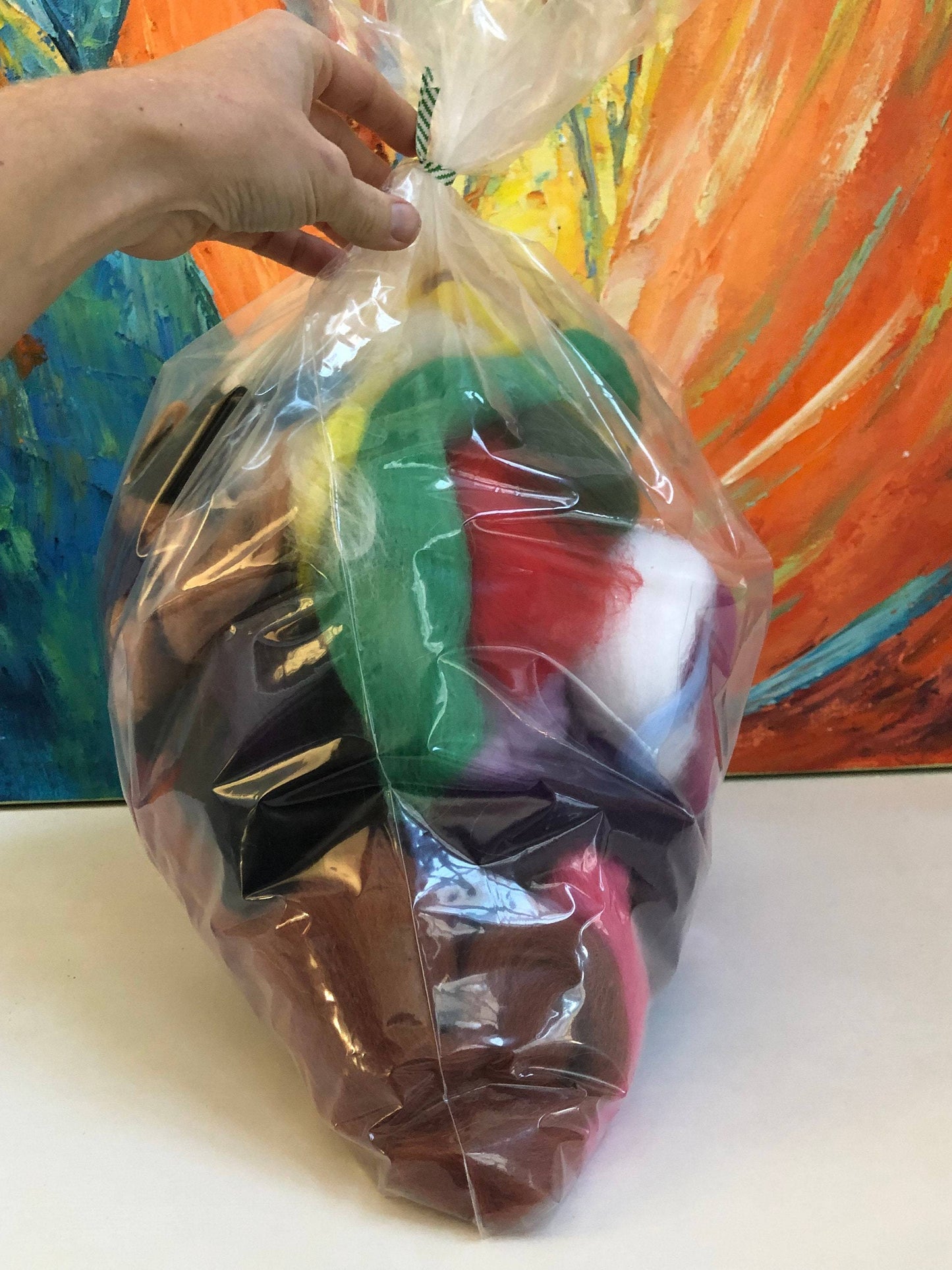 Multicolor Dyed Wool Fiber Roving Mix Sampler Bag