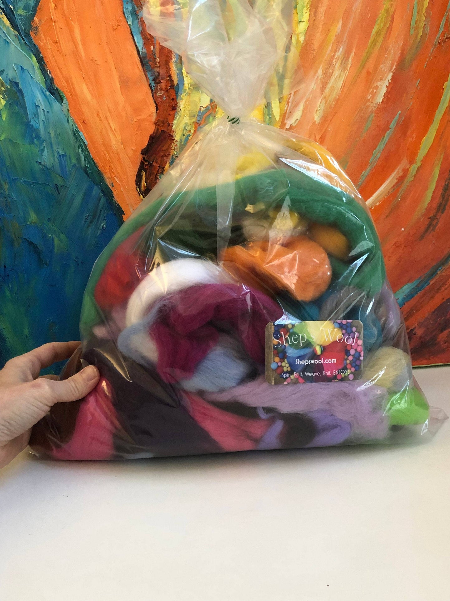 Multicolor Dyed Wool Fiber Roving Mix Sampler Bag