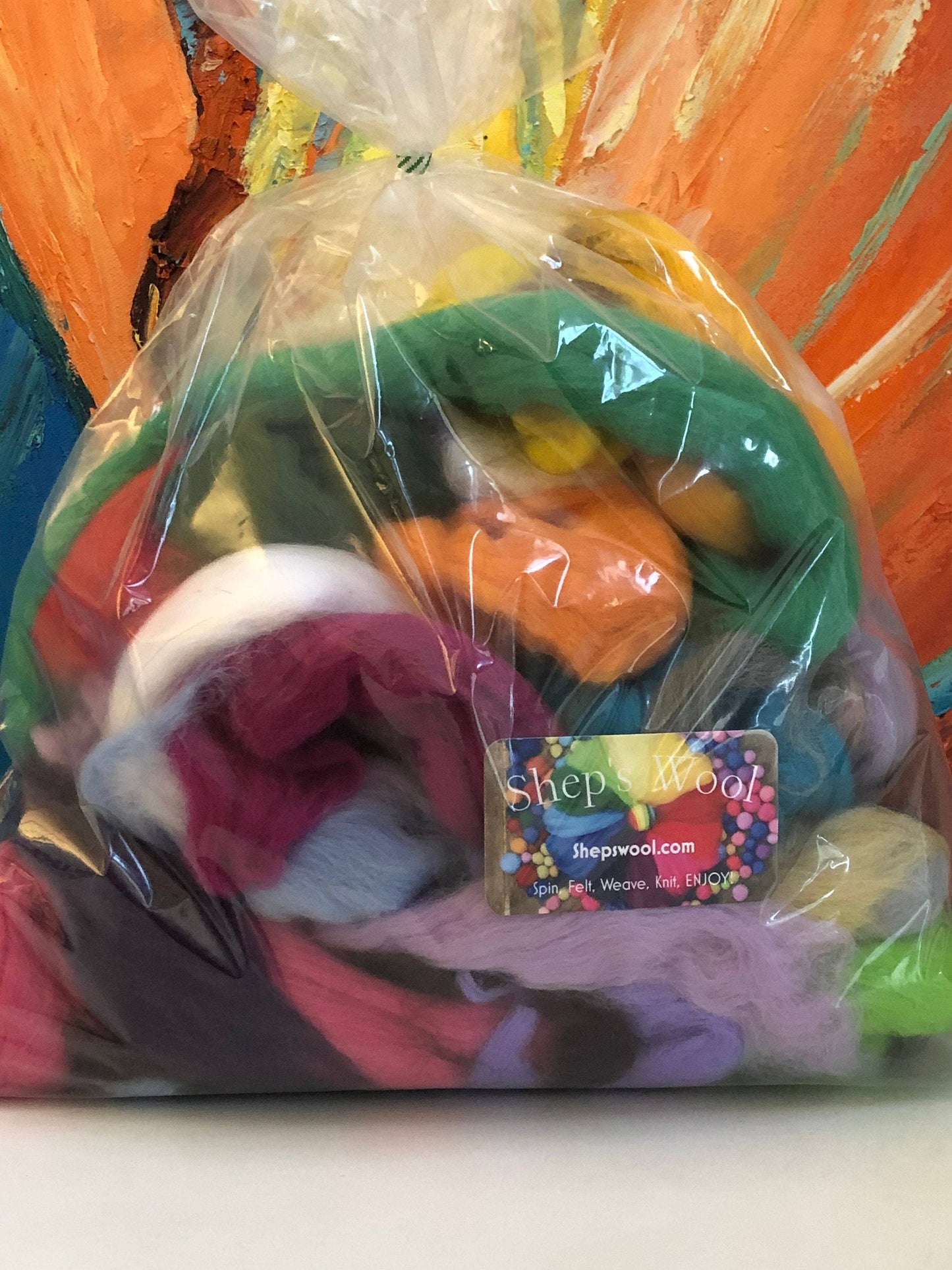 Multicolor Dyed Wool Fiber Roving Mix Sampler Bag