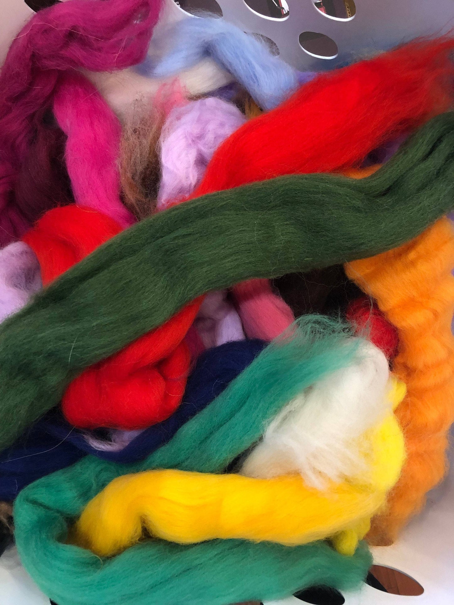 Multicolor Dyed Wool Fiber Roving Mix Sampler Bag