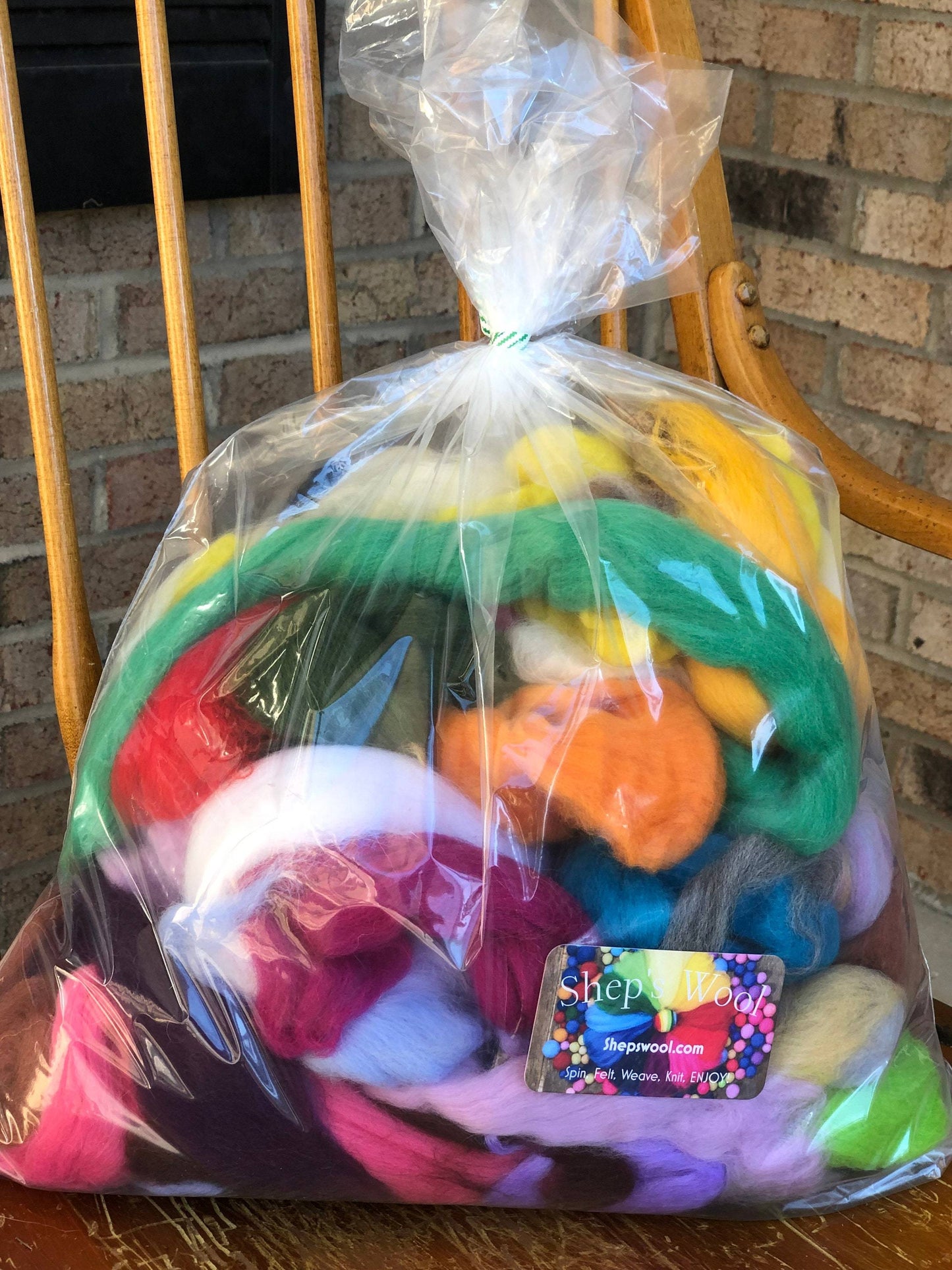 Multicolor Dyed Wool Fiber Roving Mix Sampler Bag