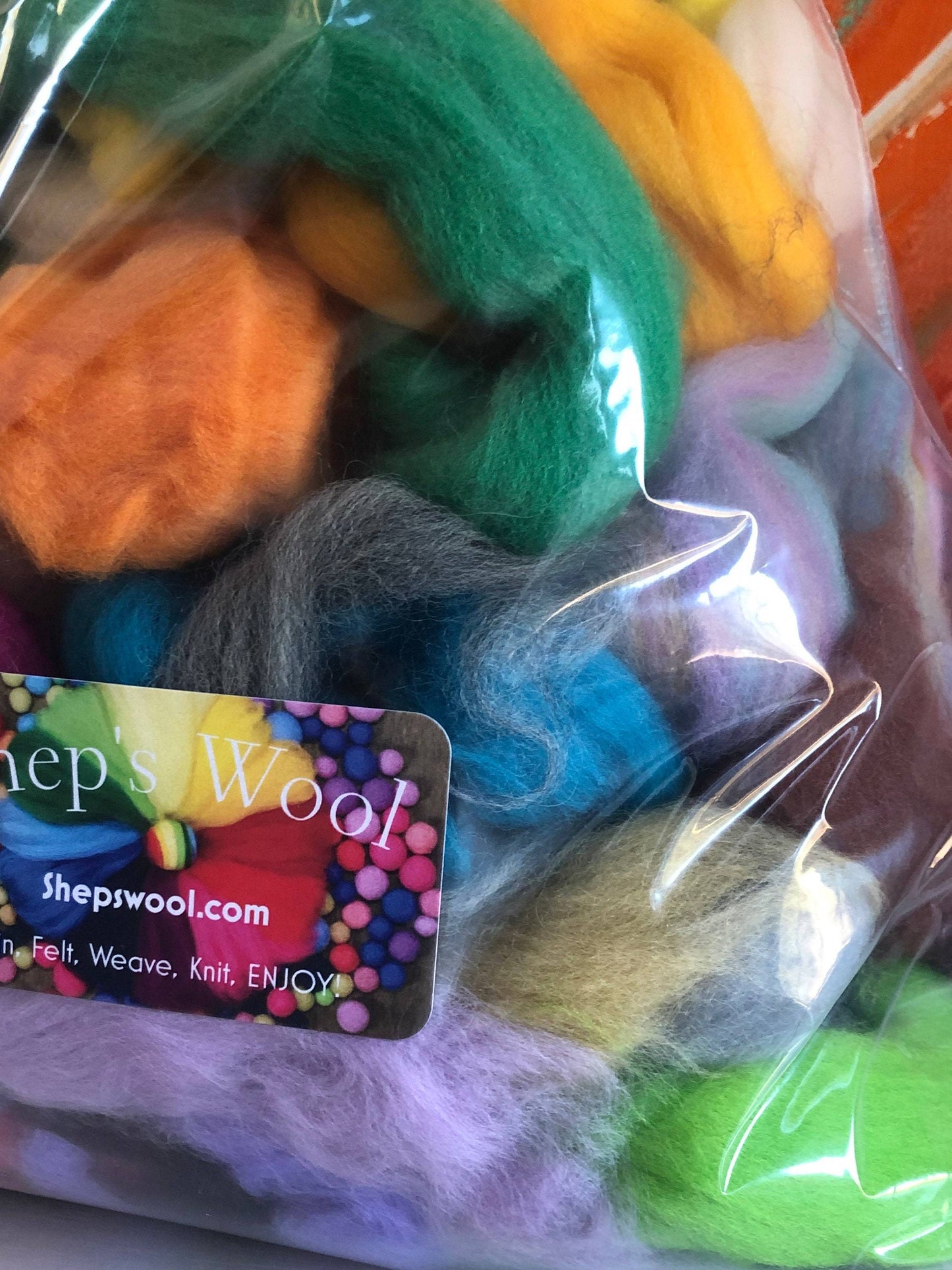 Multicolor Dyed Wool Fiber Roving Mix Sampler Bag