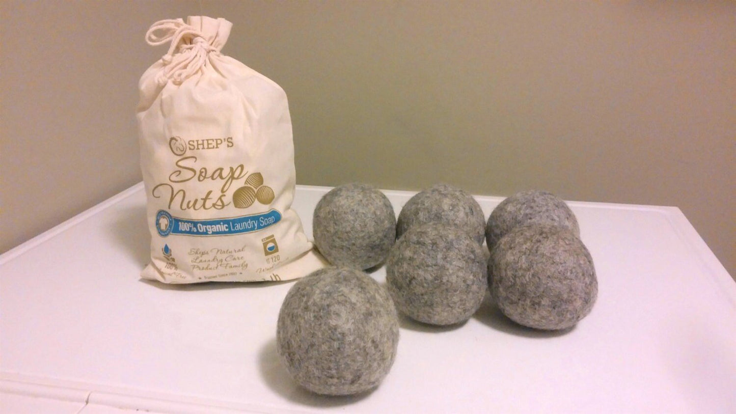 Wool Dryer Balls XL FULL Set of 6 White OR 6 Gray Wool Dryer Balls for Softening Laundry 100% Natural Laundry Softener