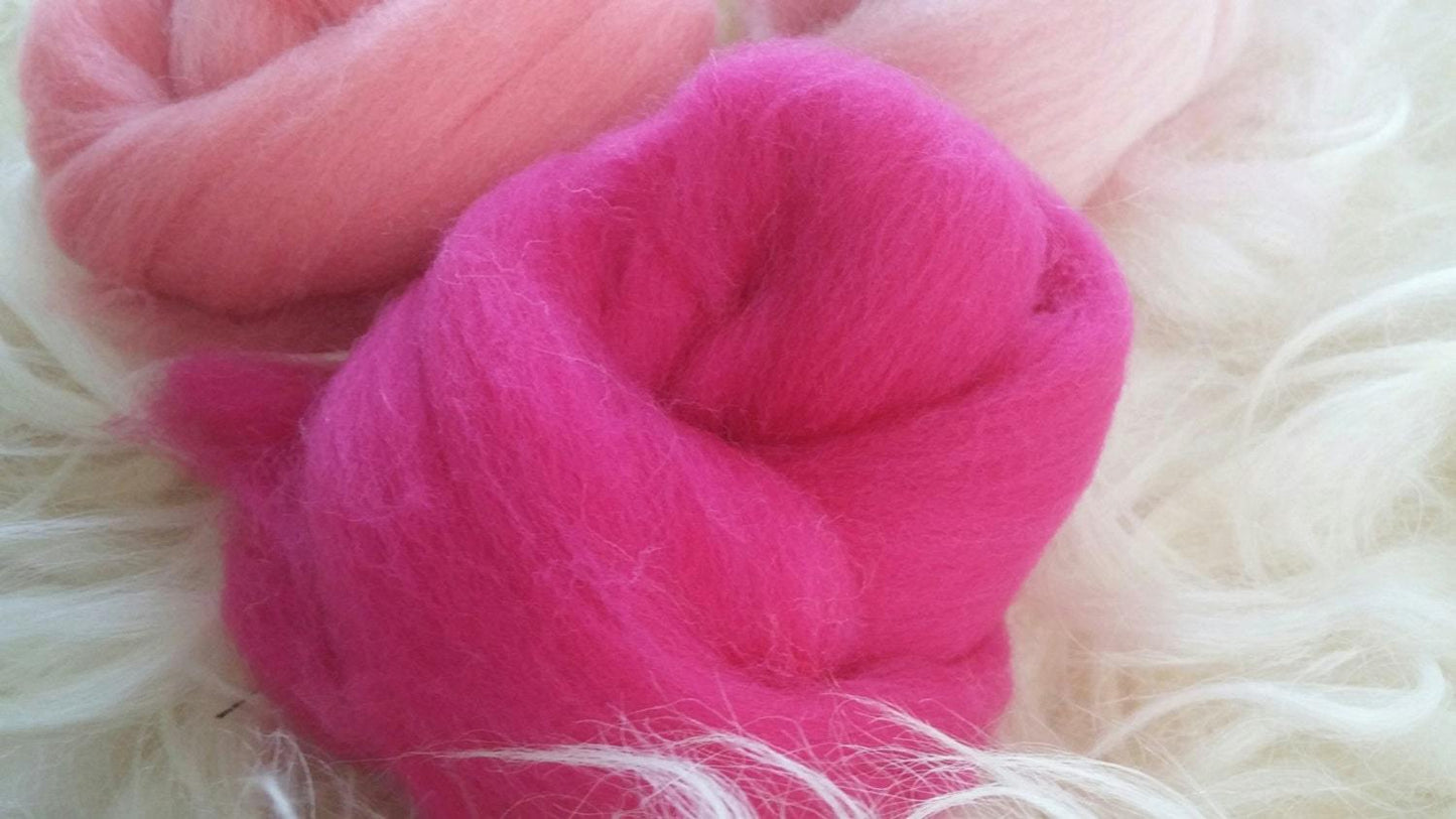 Pink Sampler Wool Top Roving