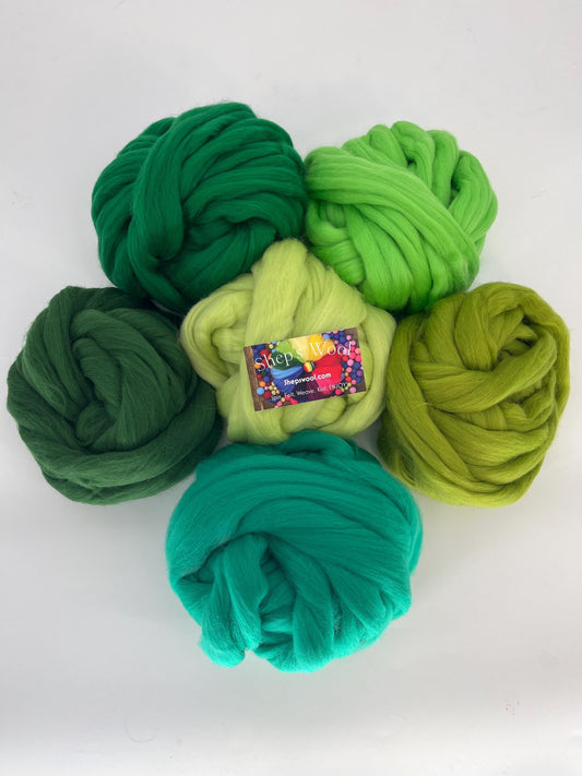 1 LB Green Wool Roving SAMPLER, Wool Fiber, Wool Top, Spinning Wool, Felting Wool, Craft Wool, Wool Roving by the Pound, felting Wool, Fleece