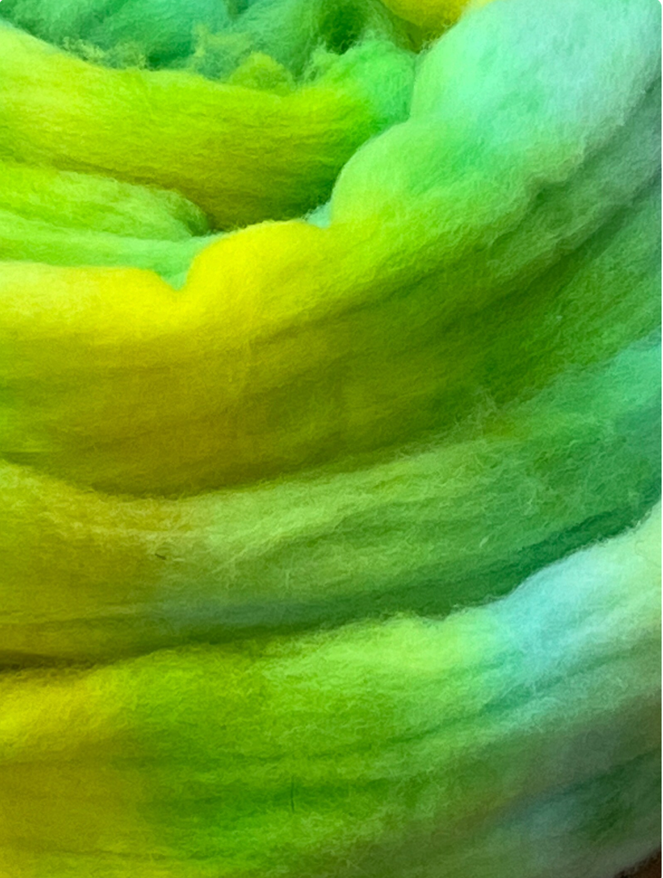 Superfine Merino Wool, Superfine Hand Spinning Roving - Hand Dyed - Lemon Lime Colorway