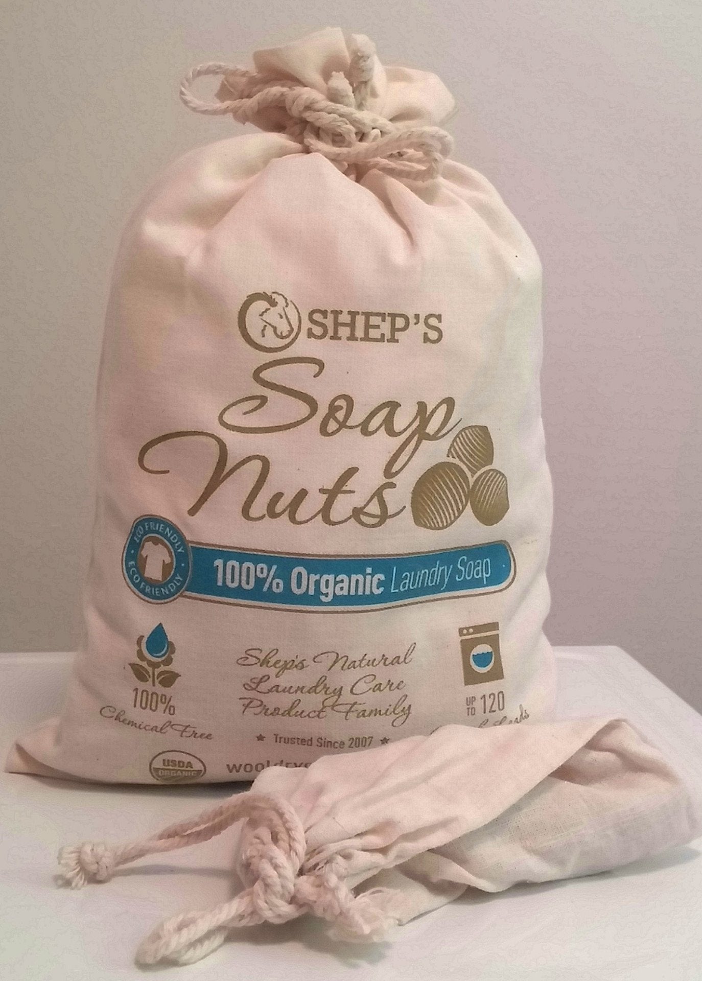 Shep's soap nuts offers natural laundry detergent in soap nut form. Wash laundry up to 4 times with the same soap nuts in the wash bag provided and then compost the used soap berries. Follow up with Shep's Wool Dryer Balls in the dryer for faster drying time and soft laundry done Naturally.