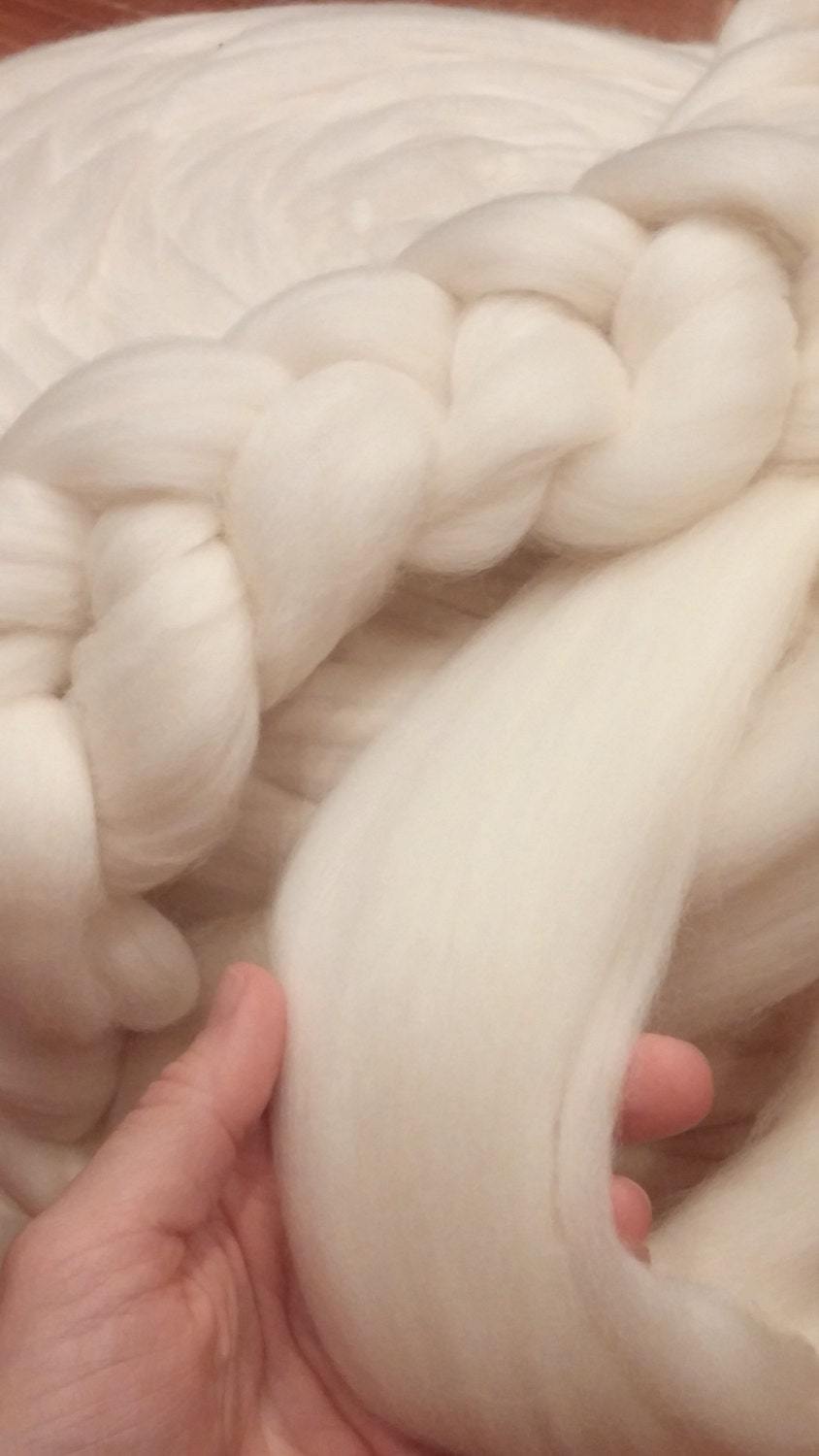 Merino 23 micron Super Soft Natural White Wool Top Roving Fiber, Chunky Knit Blanket throw, Spin, Felting Crafts 25% OFF SUPER SALE!