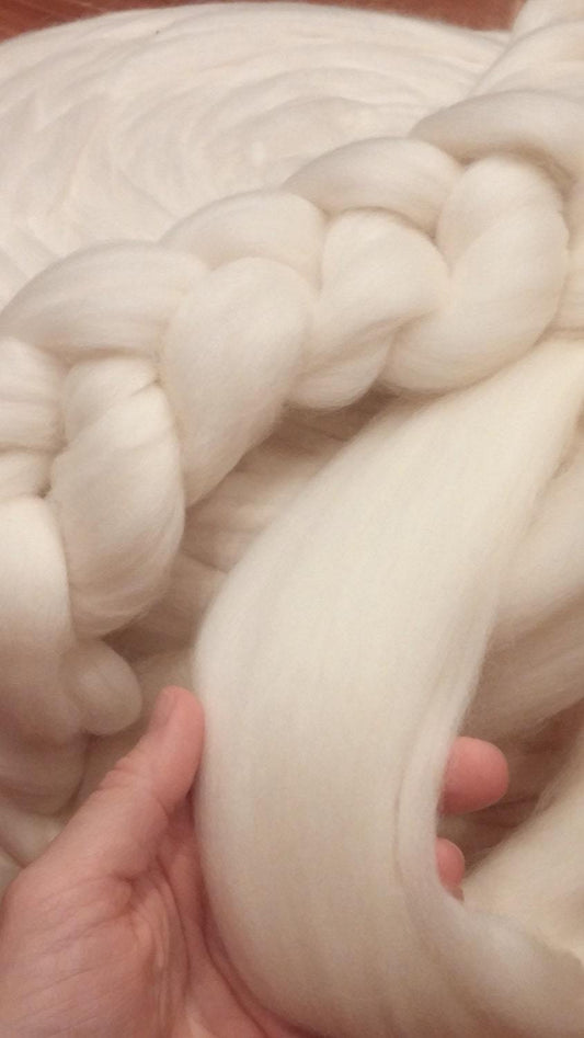 Merino 23 micron Super Soft Natural White Wool Top Roving Fiber, Chunky Knit Blanket throw, Spin, Felting Crafts!