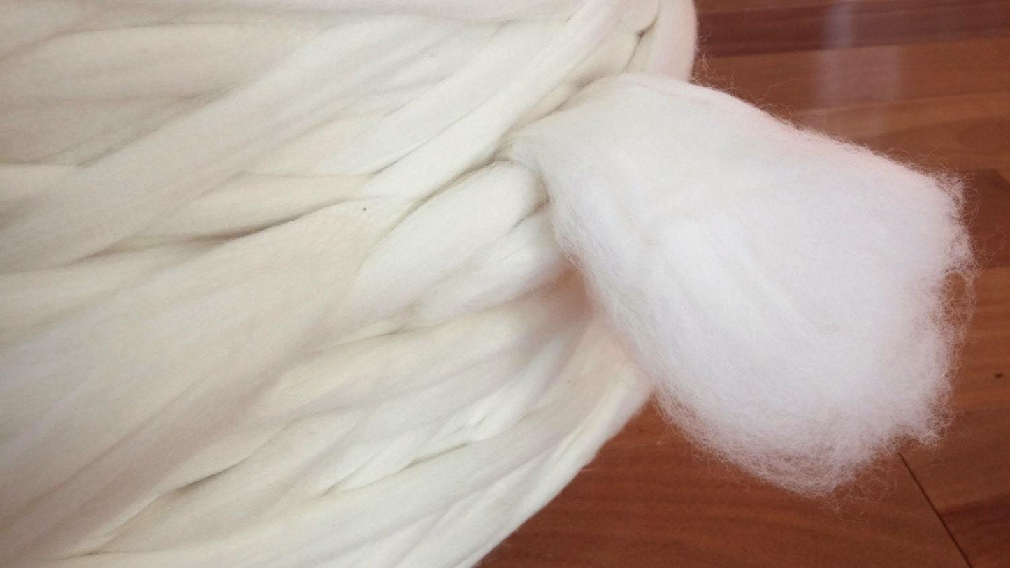 Merino 23 micron Super Soft Natural White Wool Top Roving Fiber, Chunky Knit Blanket throw, Spin, Felting Crafts 25% OFF SUPER SALE!