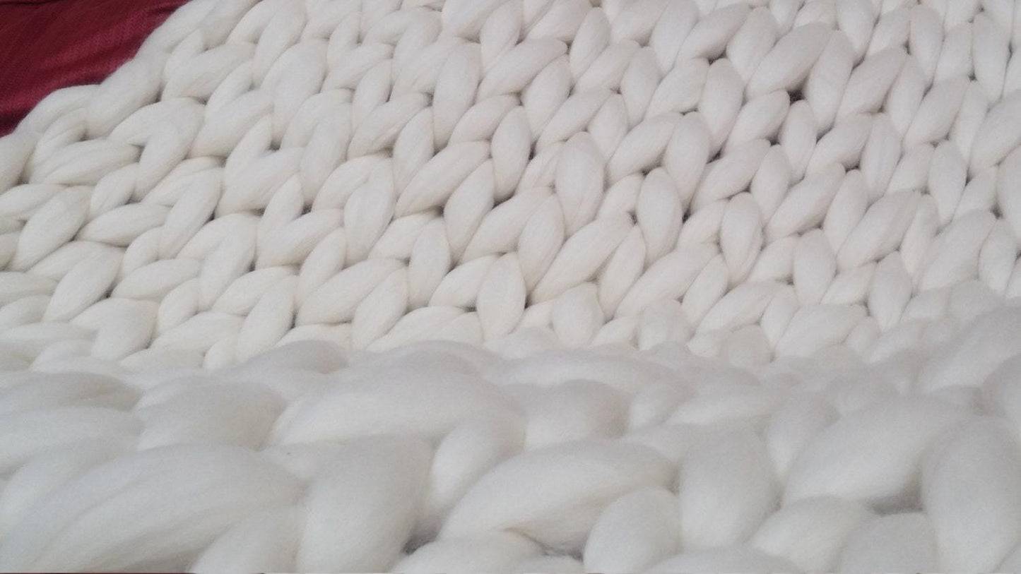 Chunky Knit Blanket, Wool Blanket QUEEN Size 60 x 80, Wool Blanket,  Blanket, Giant Knitting, Extreme Knitting, Bulky Blanket, Chunky Wool