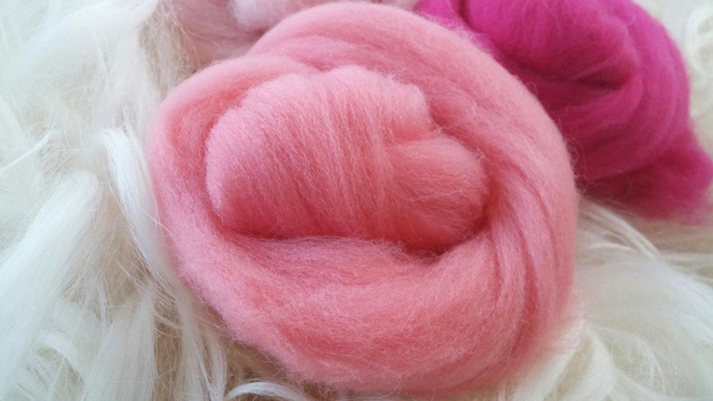 Pink Sampler Wool Top Roving