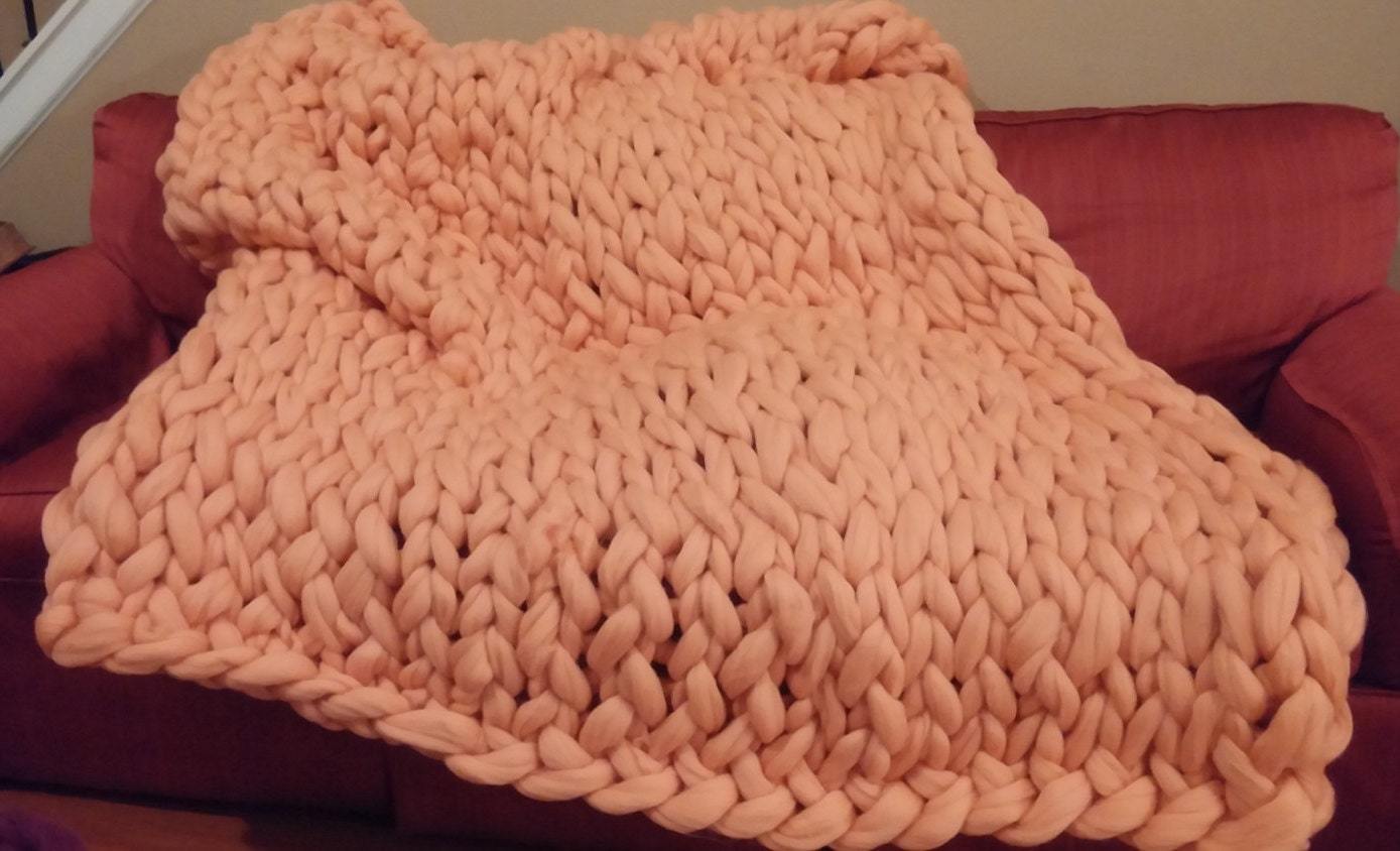 Peach Queen Size Super Chunky Merino Wool Blanket
