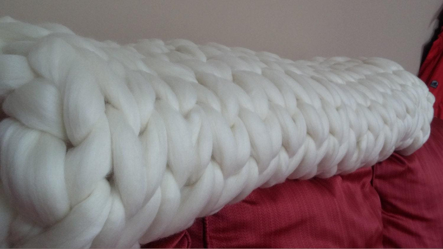 LOWEST PRICE!  Super Chunky Knit Blanket Merino, QUEEN Size 60 x 80, Wool Blanket,  Blanket, Giant Knitting, Extreme Knitting, Bulky Blanket