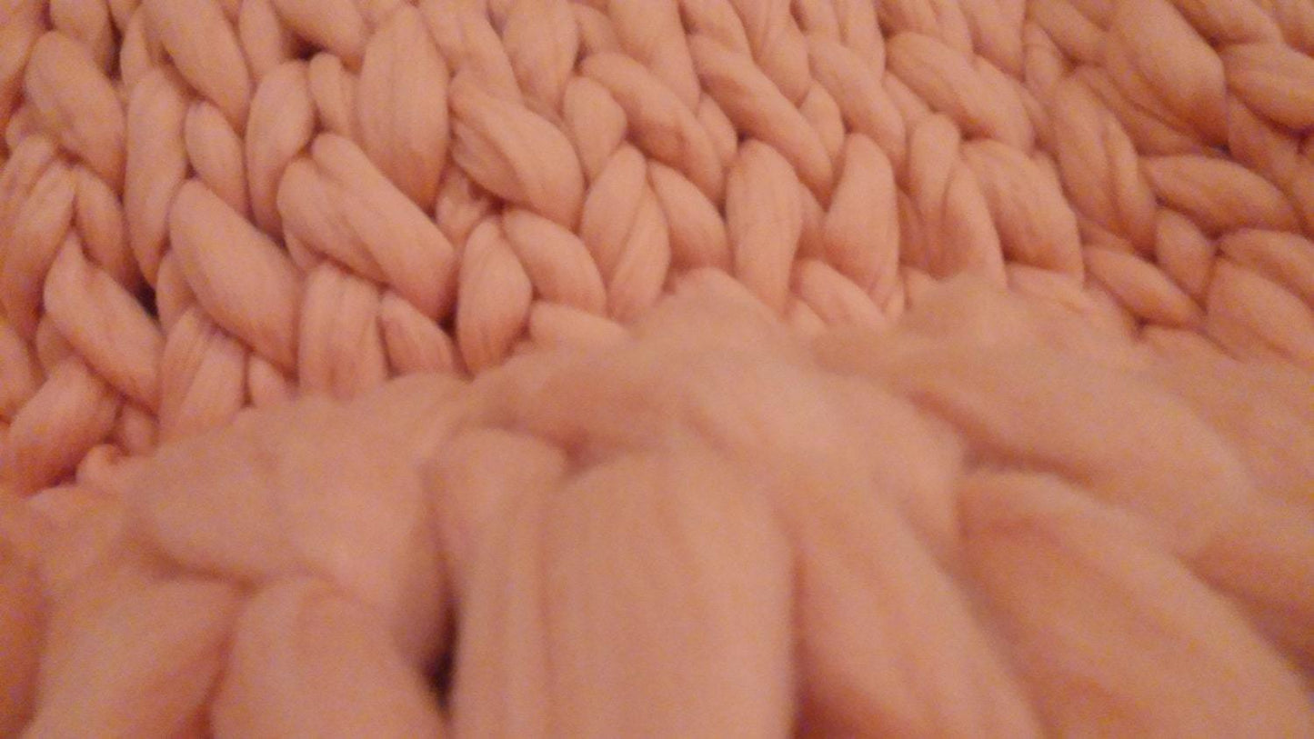Peach Queen Size Super Chunky Merino Wool Blanket