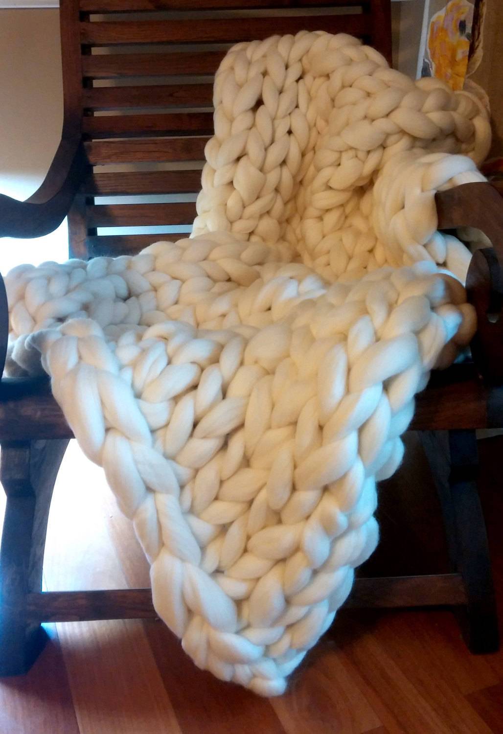 Chunky Knit Blanket Merino Wool 40" x 53" Throw Blanket Giant Knit, Extra Chunky Wool Blanket, Bulky Knit Blanket, Arm Knit Cozy,Chunky Knit
