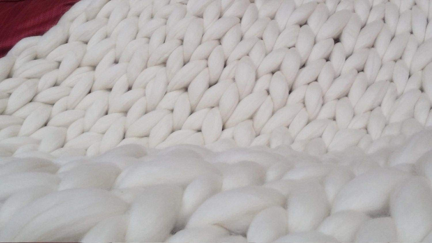 Chunky Knit Blanket, SALE TODAY ONLY!   Ivory Chunky Knit Wool Blanket 40" x 60" Throw Blanket Giant Knit, Chunky Merino Blanket Ecru White