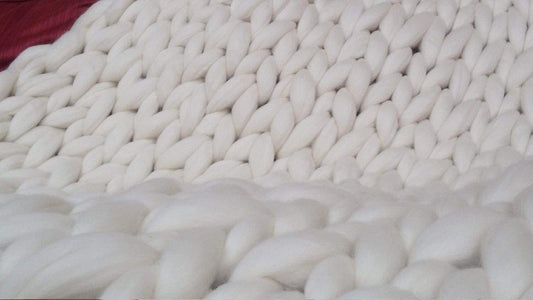 Bulky Chunky Knit Blanket Merino Throw Blanket -Super Chunky Knit Merino Wool 40" x 60" Throw Blanket Giant Knit, Bulky Wool Blanket