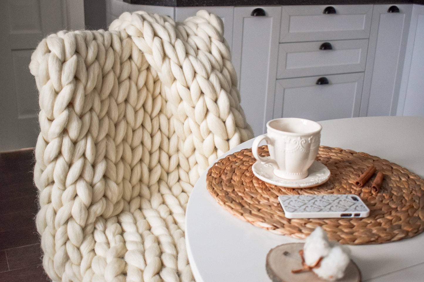 Wool Chunky Knitted Blanket, Super Chunky Yarn Blanket