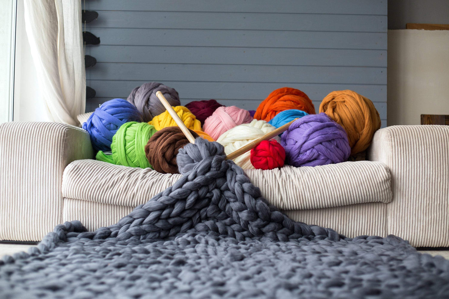 Super Chunky knit blanket, Merino wool blanket, Arm knitted blanket