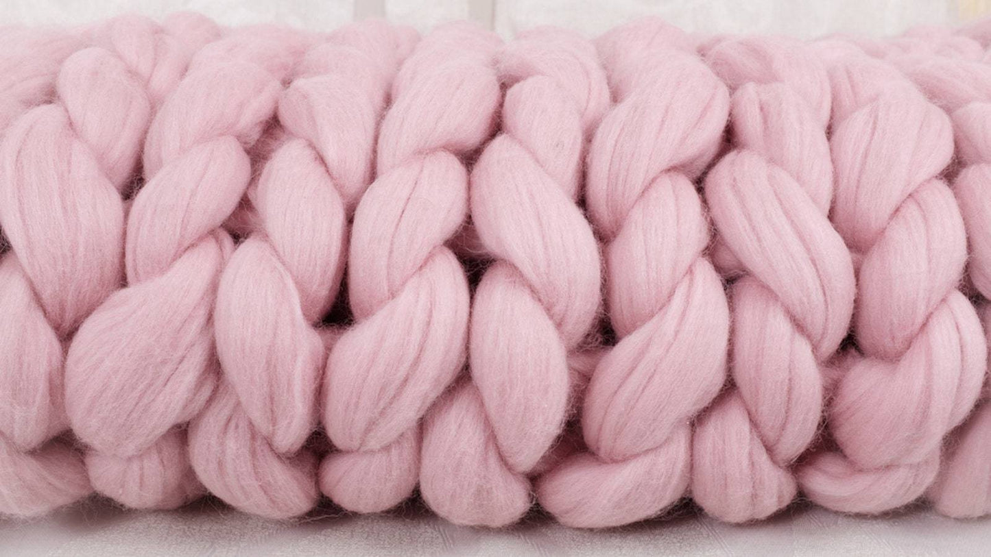 Chunky Knit Blanket Blushing Bride Pink -Super Chunky Knit Merino Wool 40" x 63" Throw Blanket Giant Knit, Bulky, gift for her, wedding gift