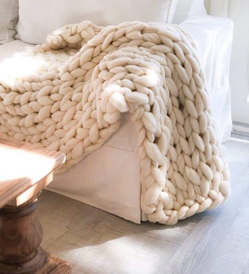 Cozy Ivory Chunky Knit Wool Blanket